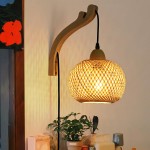 Deyron Rattan Hanging Wood Plug In Wall Mounted Lamp