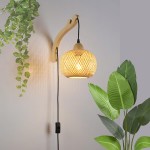 Deyron Rattan Hanging Wood Plug In Wall Mounted Lamp