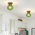 Ixionis Vintage Engraved Pattern Globe Glass Flush Mount Ceiling Light