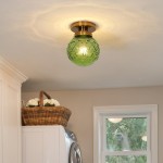 Ixionis Vintage Engraved Pattern Globe Glass Flush Mount Ceiling Light