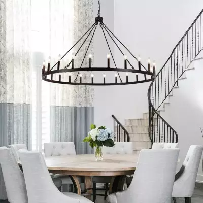 Raeth Farmhouse 24 Lights Wagon Wheel Candle Style Chandelier Raeth Farmhouse 24 Lights Wagon Wheel Candle Style Chandelier