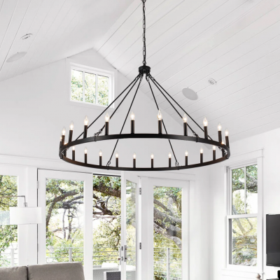 Raeth Farmhouse 24 Lights Wagon Wheel Candle Style Chandelier