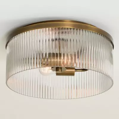 Sylan Farmhouse Round Ribbed Glass Flush Mount Ceiling Light Sylan Farmhouse Round Ribbed Glass Flush Mount Ceiling Light
