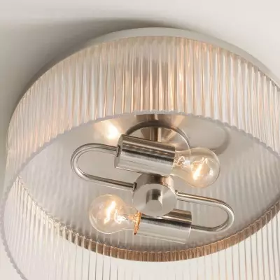 Sylan Farmhouse Round Ribbed Glass Flush Mount Ceiling Light Sylan Farmhouse Round Ribbed Glass Flush Mount Ceiling Light