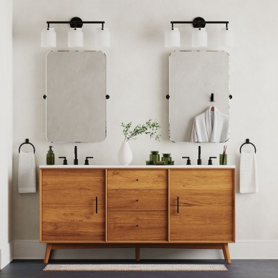 Navya Modern 3-Light Milk Glass Bathroom Sconce Navya Modern 3-Light Milk Glass Bathroom Sconce
