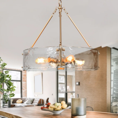 Vornix Modern 4 Light Gold Textured Glass Drum Pendant Light Vornix Modern 4 Light Gold Textured Glass Drum Pendant Light