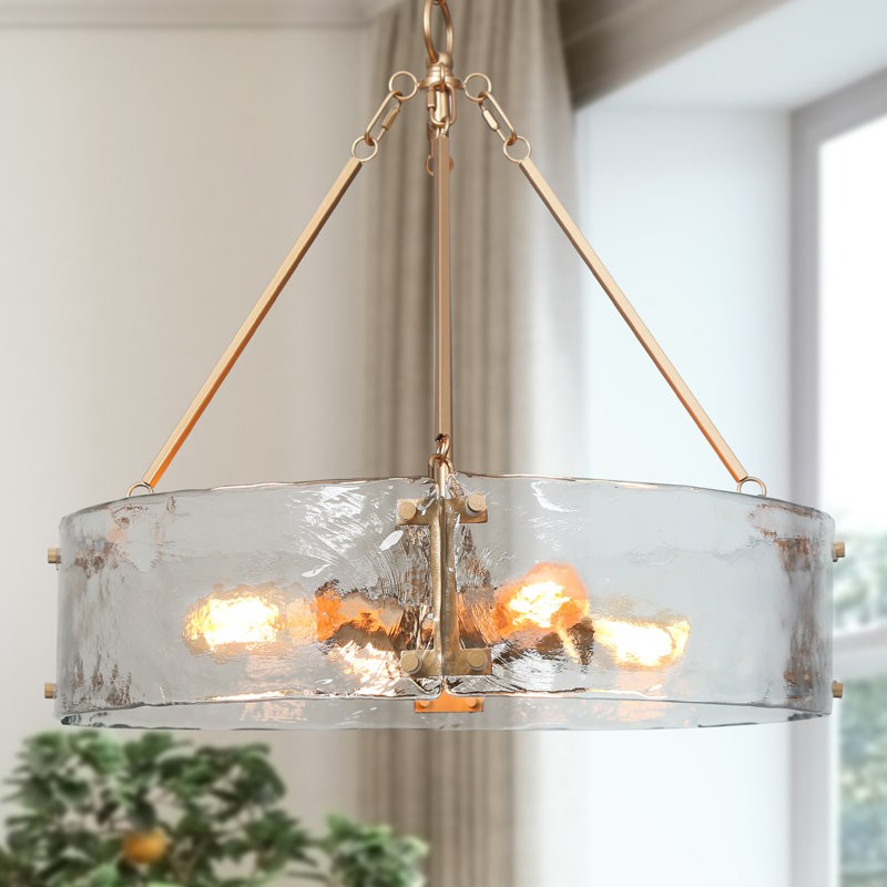 Farmhouse Water Ripple Glass Round Chandelier Gold Hammered Glass Farmhouse Water Ripple Glass Round Chandelier Gold Hammered Glass