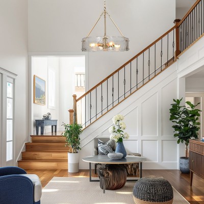 Vornix Modern 4 Light Gold Textured Glass Drum Pendant Light Vornix Modern 4 Light Gold Textured Glass Drum Pendant Light