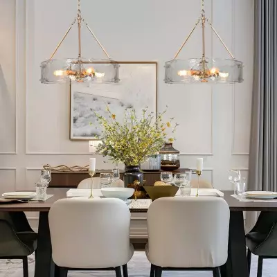 Vornix Modern 4 Light Gold Textured Glass Drum Pendant Light Vornix Modern 4 Light Gold Textured Glass Drum Pendant Light