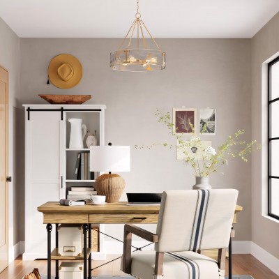 Vornix Modern 4 Light Gold Textured Glass Drum Pendant Light Vornix Modern 4 Light Gold Textured Glass Drum Pendant Light