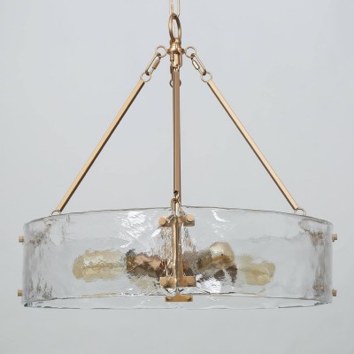 Vornix Modern 4 Light Gold Textured Glass Drum Pendant Light Vornix Modern 4 Light Gold Textured Glass Drum Pendant Light