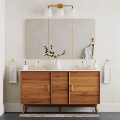 Navya Modern 3-Light Milk Glass Bathroom Sconce Navya Modern 3-Light Milk Glass Bathroom Sconce