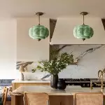 Vortan Antique Brass Green Glass Semi-Flush Mount Eloise Pendant Lamp