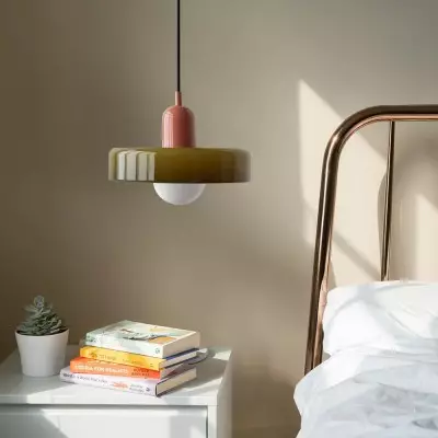 Xanadu Bauhaus Stained Glass Disc Pendant Light Xanadu Bauhaus Stained Glass Disc Pendant Light