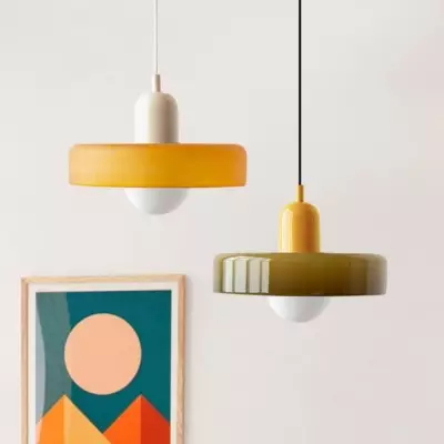 Xanadu Bauhaus Stained Glass Disc Pendant Light Xanadu Bauhaus Stained Glass Disc Pendant Light