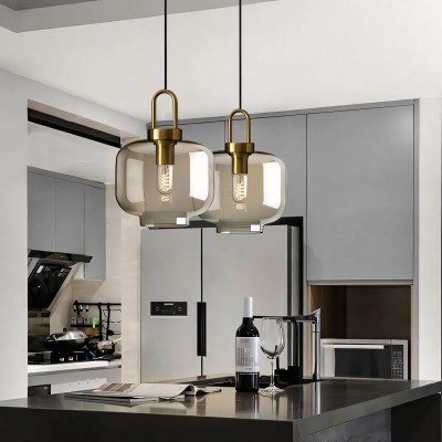 Vylith Brass Cognac Glass Single Hanging Lamp Vylith Brass Cognac Glass Single Hanging Lamp