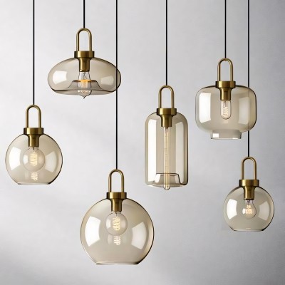 Vylith Brass Cognac Glass Single Hanging Lamp Vylith Brass Cognac Glass Single Hanging Lamp