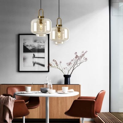 Vylith Brass Cognac Glass Single Hanging Lamp Vylith Brass Cognac Glass Single Hanging Lamp