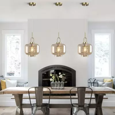 Vylith Brass Cognac Glass Single Hanging Lamp Vylith Brass Cognac Glass Single Hanging Lamp