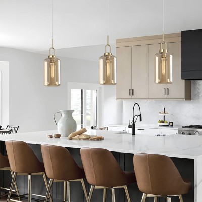 Vylith Brass Cognac Glass Single Hanging Lamp Vylith Brass Cognac Glass Single Hanging Lamp