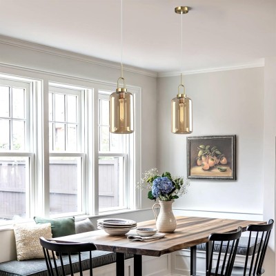 Vylith Brass Cognac Glass Single Hanging Lamp Vylith Brass Cognac Glass Single Hanging Lamp