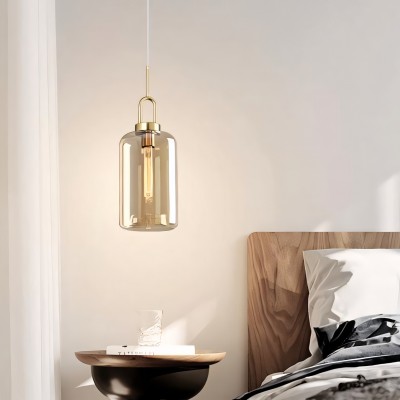 Vylith Brass Cognac Glass Single Hanging Lamp Vylith Brass Cognac Glass Single Hanging Lamp