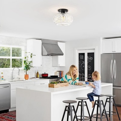 Ixionis Retro Carved Glass Semi Flush Ceiling Light