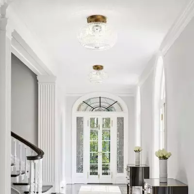 Ixionis Retro Carved Glass Semi Flush Ceiling Light