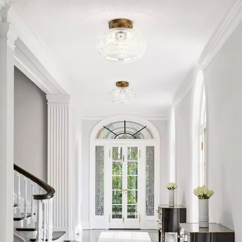 Ixionis Retro Carved Glass Semi Flush Ceiling Light