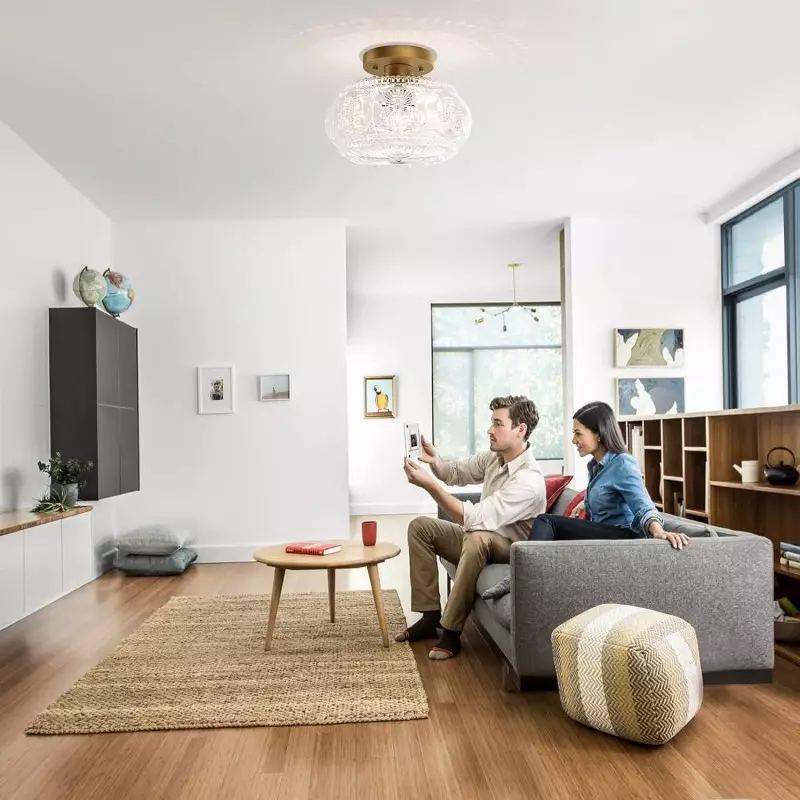 Ixionis Retro Carved Glass Semi Flush Ceiling Light