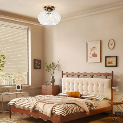 Ixionis Retro Carved Glass Semi Flush Ceiling Light