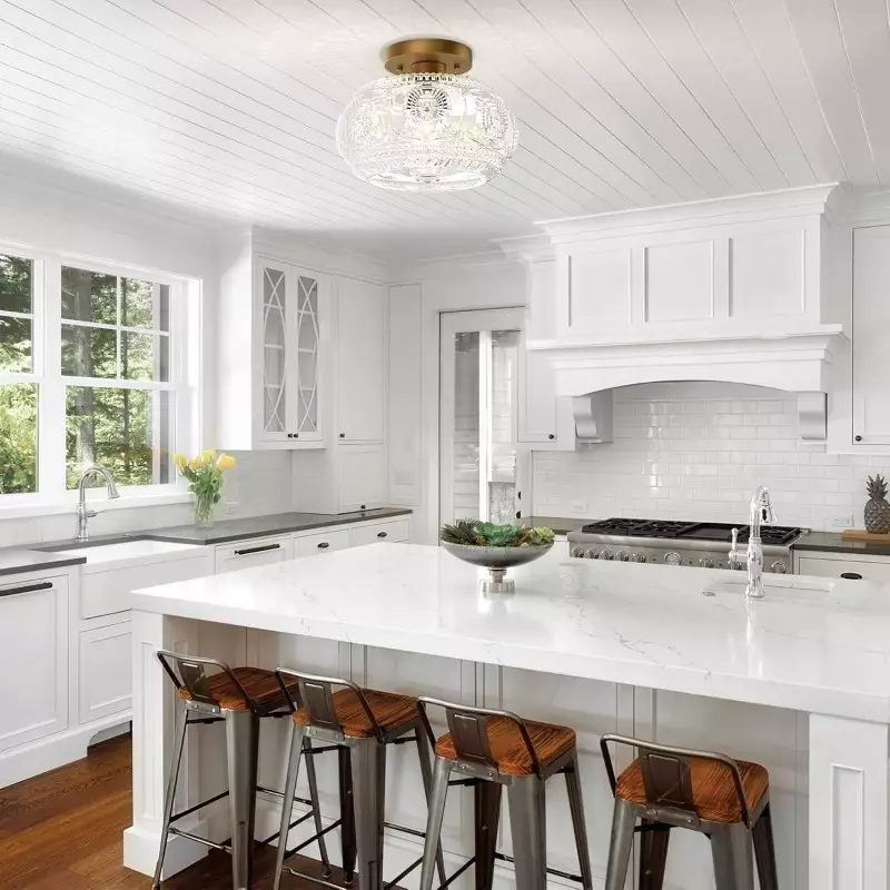 Ixionis Retro Carved Glass Semi Flush Ceiling Light