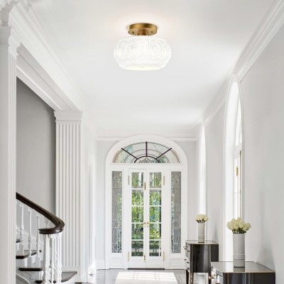 Ixionis Retro Carved Glass Semi Flush Ceiling Light