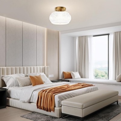 Ixionis Retro Carved Glass Semi Flush Ceiling Light