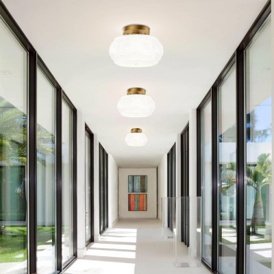 Ixionis Retro Carved Glass Semi Flush Ceiling Light