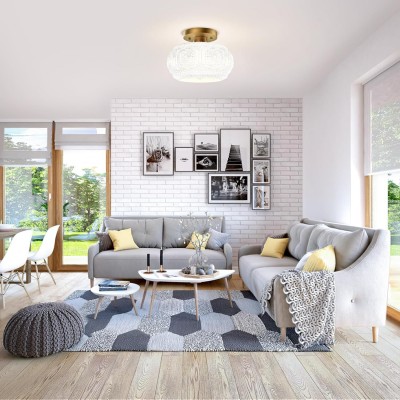 Ixionis Retro Carved Glass Semi Flush Ceiling Light