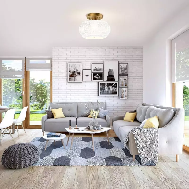 Ixionis Retro Carved Glass Semi Flush Ceiling Light