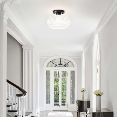 Ixionis Retro Carved Glass Semi Flush Ceiling Light