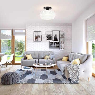 Ixionis Retro Carved Glass Semi Flush Ceiling Light