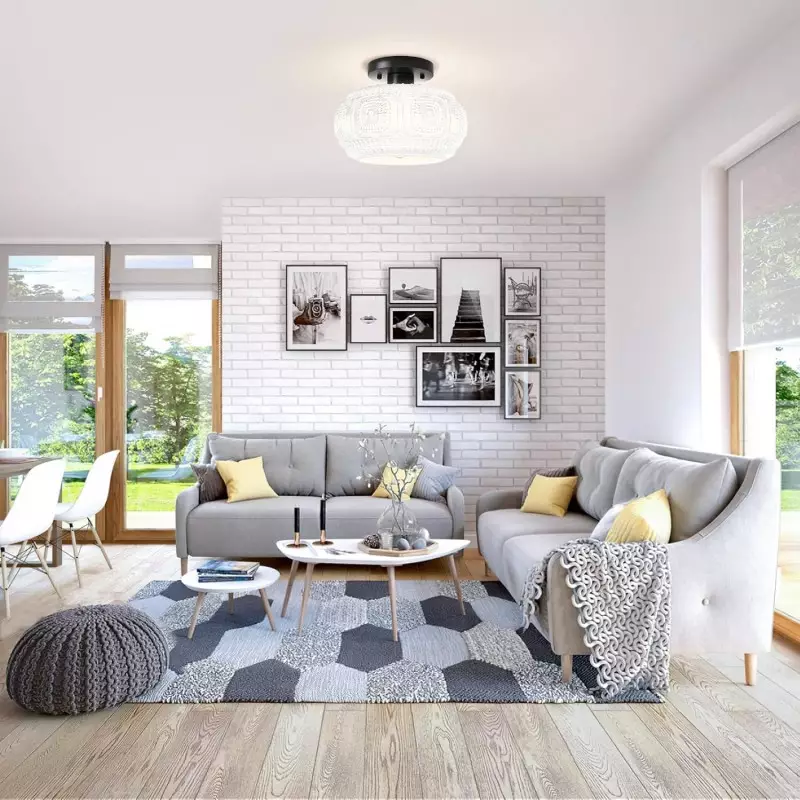 Ixionis Retro Carved Glass Semi Flush Ceiling Light