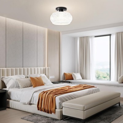 Ixionis Retro Carved Glass Semi Flush Ceiling Light