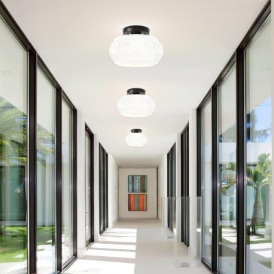 Ixionis Retro Carved Glass Semi Flush Ceiling Light