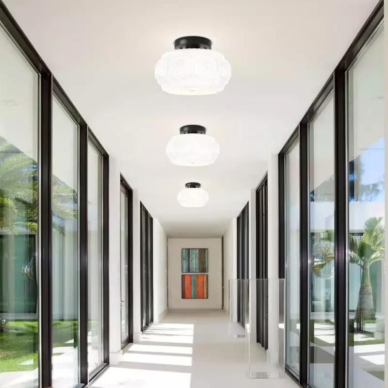 Ixionis Retro Carved Glass Semi Flush Ceiling Light