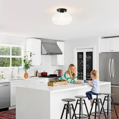 Ixionis Retro Carved Glass Semi Flush Ceiling Light