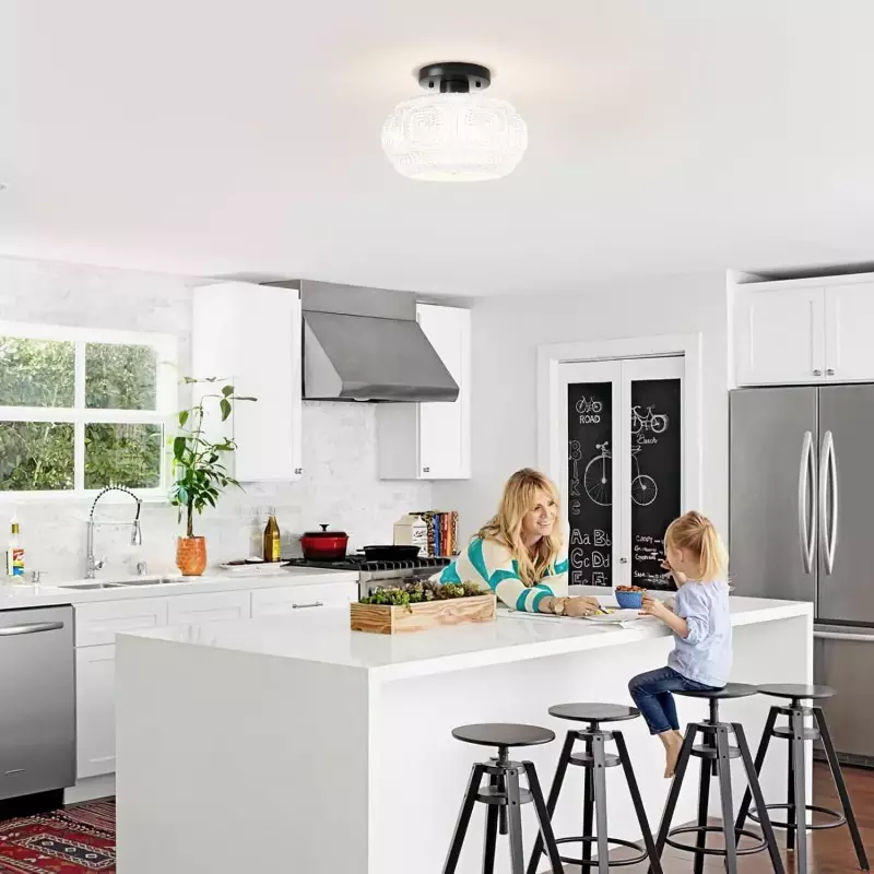 Ixionis Retro Carved Glass Semi Flush Ceiling Light