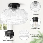 Ixionis Retro Carved Glass Semi Flush Ceiling Light