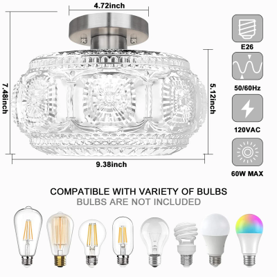 Ixionis Retro Carved Glass Semi Flush Ceiling Light