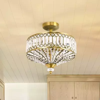 Parnika Luxury Carved Crystal Drum Semi Flush Chandelier Parnika Luxury Carved Crystal Drum Semi Flush Chandelier