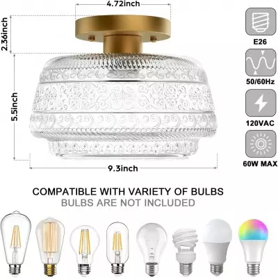 Ixionis Farmhouse Patterned Glass Semi Flush Mount Ceiling Light Ixionis Farmhouse Patterned Glass Semi Flush Mount Ceiling Light