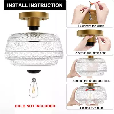 Ixionis Farmhouse Patterned Glass Semi Flush Mount Ceiling Light Ixionis Farmhouse Patterned Glass Semi Flush Mount Ceiling Light